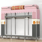 Floral Steel Sliding Door Wardrobe Armoire With Shelves And Rod