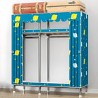 Floral Steel Sliding Door Wardrobe Armoire With Shelves And Rod