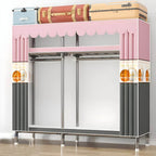 Floral Steel Sliding Door Wardrobe Armoire With Shelves And Rod