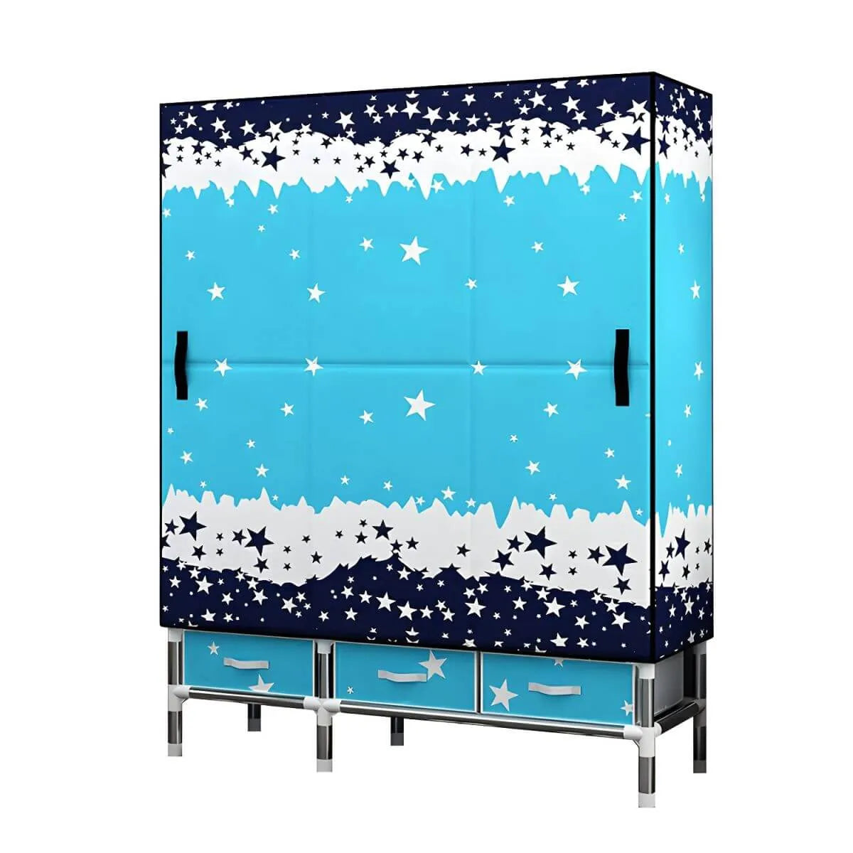 Floral Steel Wardrobe Armoire With Drawers, Shelves And Legs