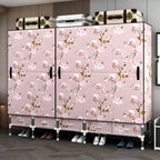 Floral Steel Wardrobe Armoire With Drawers, Shelves And Legs