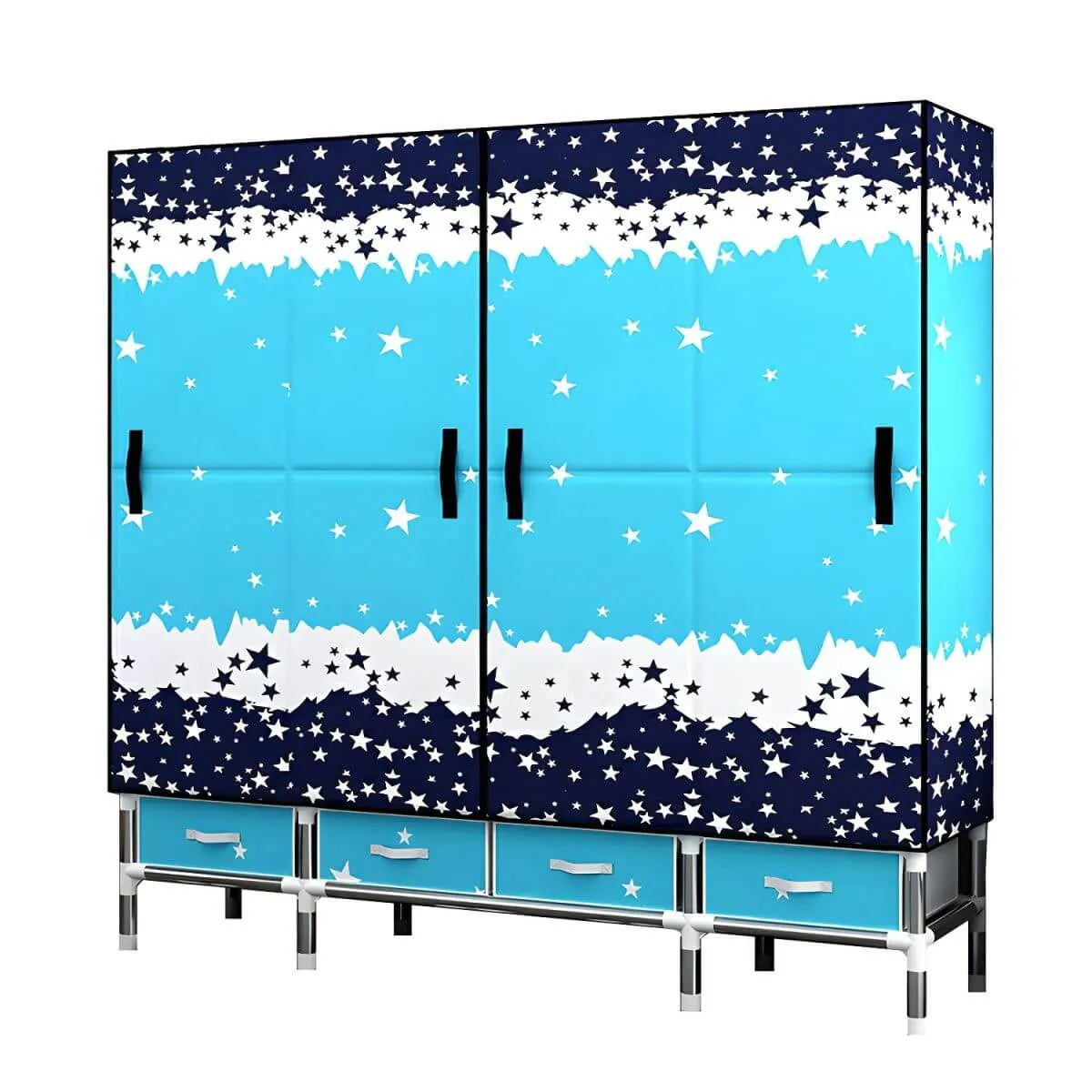 Floral Steel Wardrobe Armoire With Drawers, Shelves And Legs