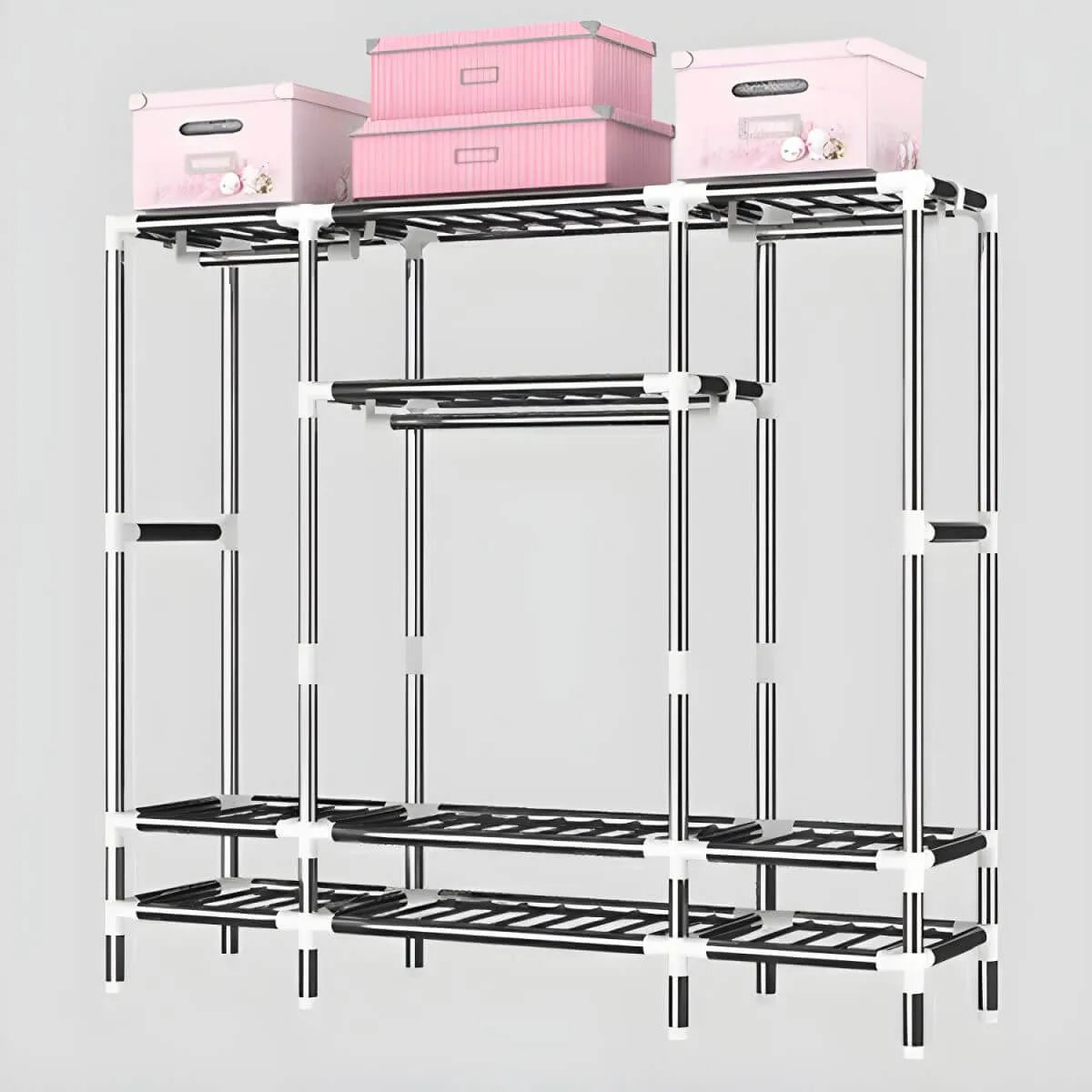 Floral Steel Wardrobe Armoire With Drawers, Shelves And Legs