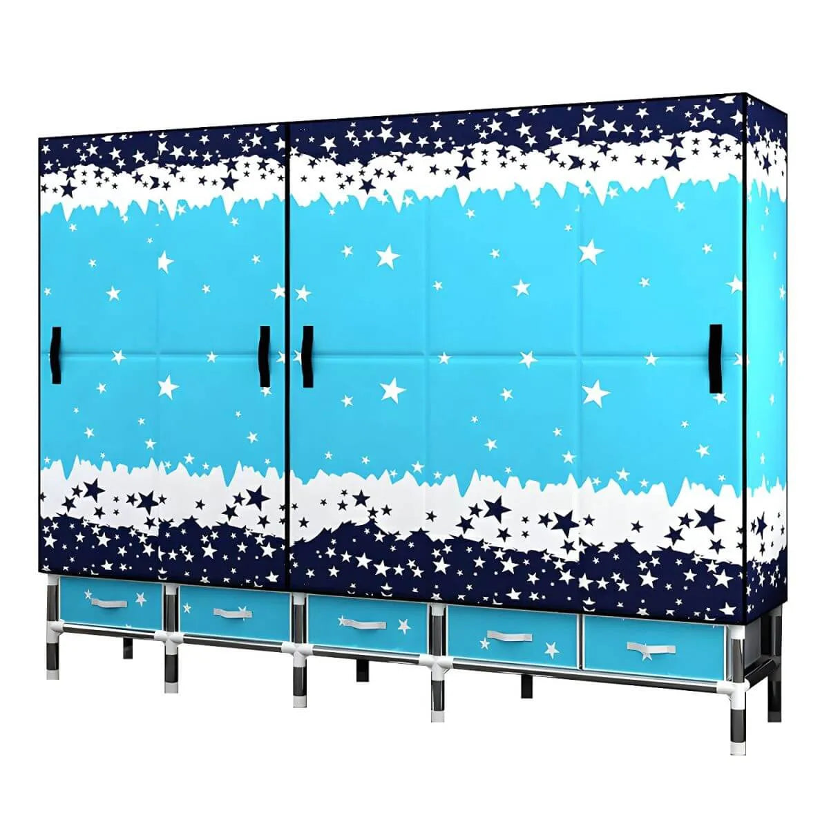 Floral Steel Wardrobe Armoire With Drawers, Shelves And Legs
