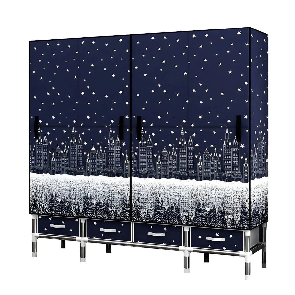 Floral Steel Wardrobe Armoire With Drawers, Shelves And Legs