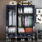 Floral Steel Wardrobe Armoire With Drawers, Shelves And Legs