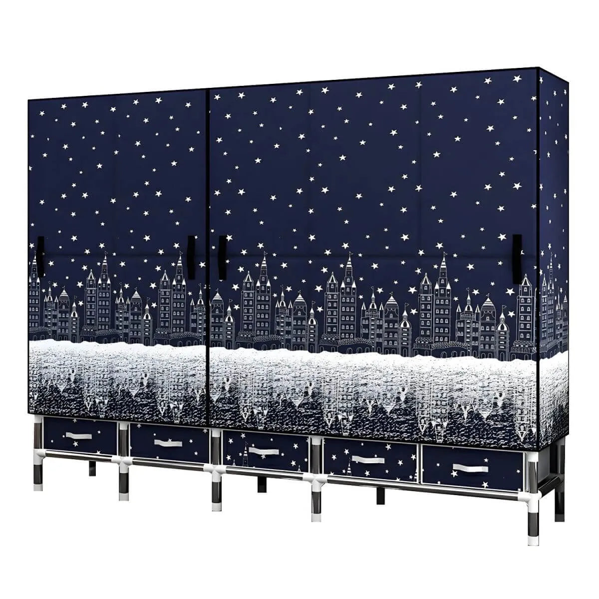 Floral Steel Wardrobe Armoire With Drawers, Shelves And Legs