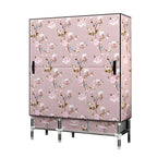 Floral Steel Wardrobe Armoire With Drawers, Shelves And Legs
