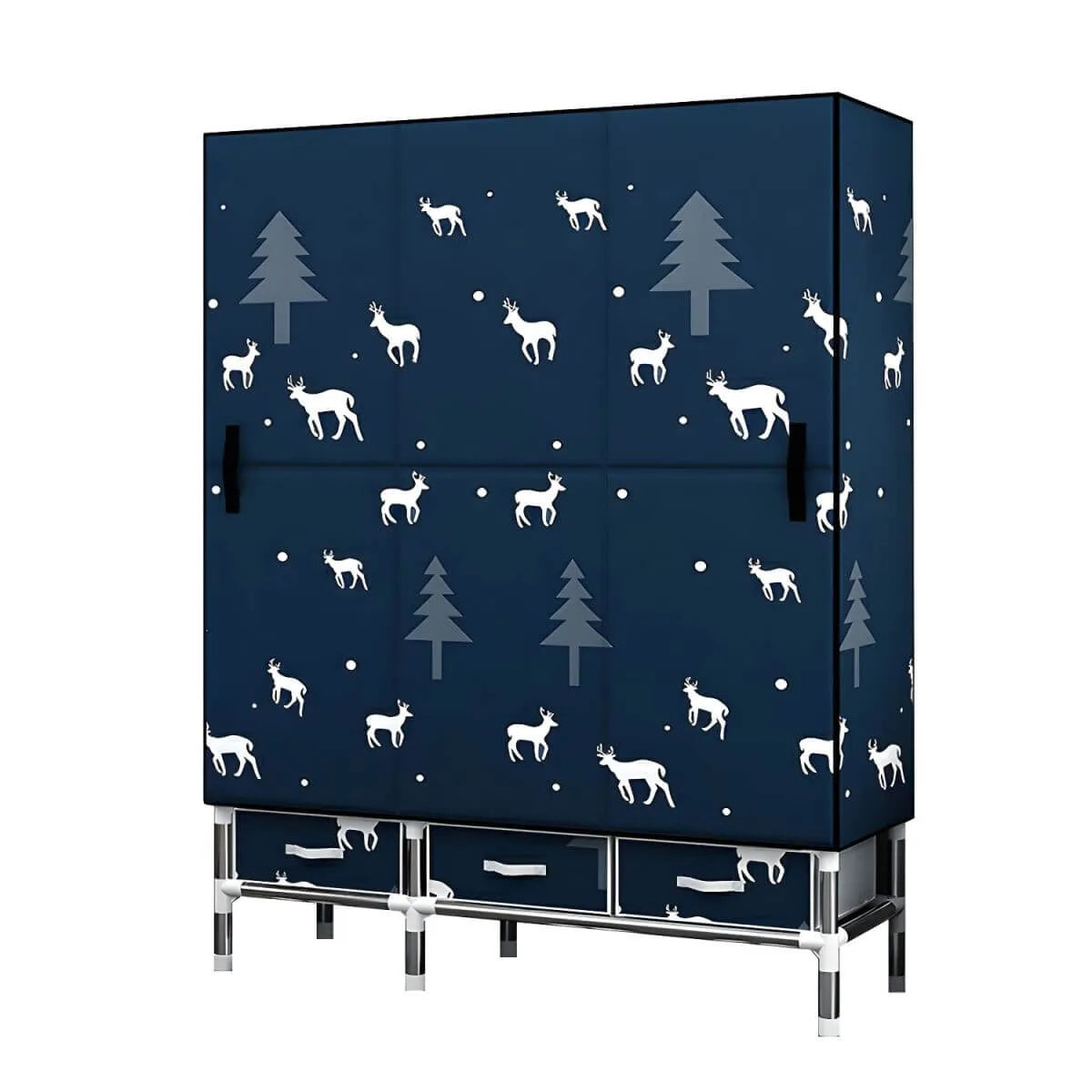 Floral Steel Wardrobe Armoire With Drawers, Shelves And Legs