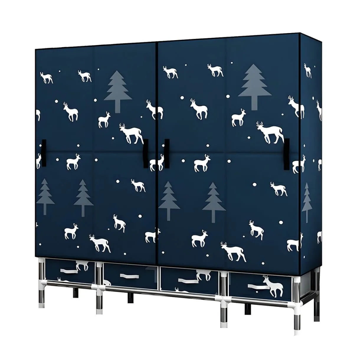 Floral Steel Wardrobe Armoire With Drawers, Shelves And Legs