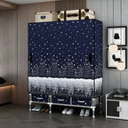 Floral Steel Wardrobe Armoire With Drawers, Shelves And Legs