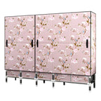 Floral Steel Wardrobe Armoire With Drawers, Shelves And Legs
