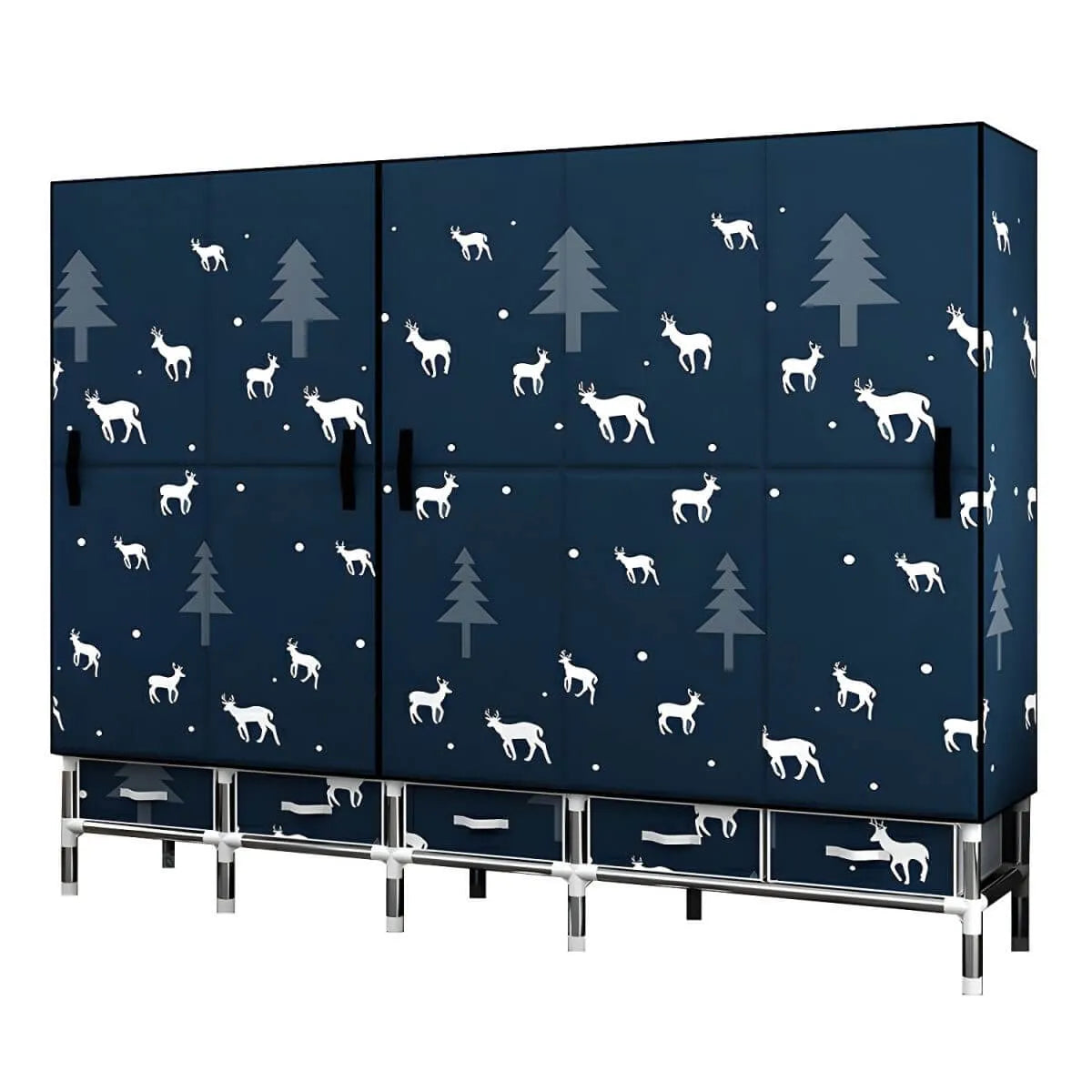 Floral Steel Wardrobe Armoire With Drawers, Shelves And Legs