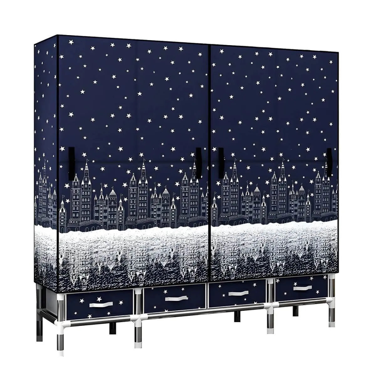 Floral Steel Wardrobe Armoire With Drawers, Shelves And Legs