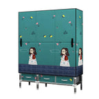 Floral Steel Wardrobe Armoire With Drawers, Shelves And Legs