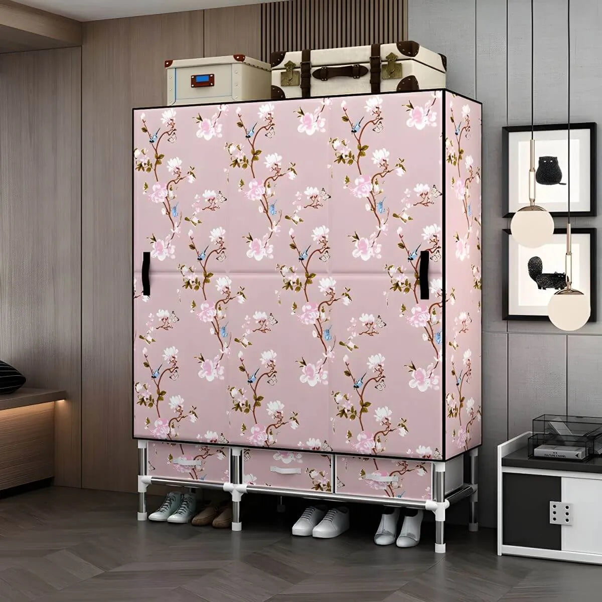 Floral Steel Wardrobe Armoire With Drawers, Shelves And Legs Main Product Image