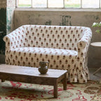 Floral Upholstered Ruffle Skirt Sofa with Curved Arms and Washable Cover