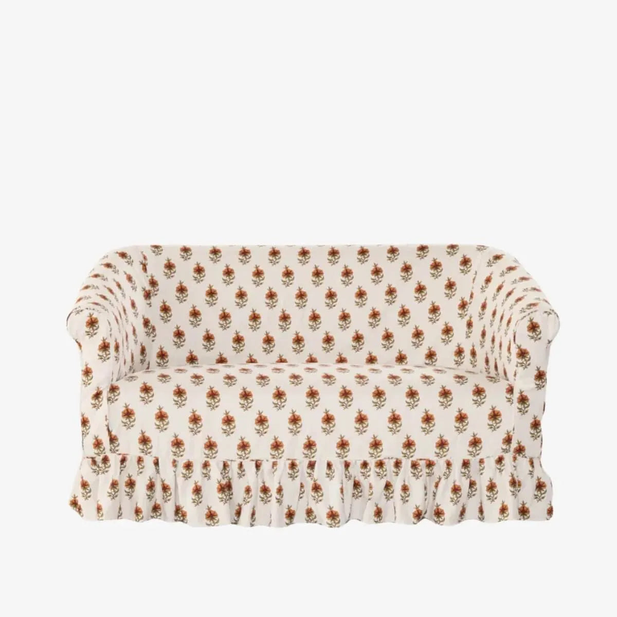 Floral Upholstered Ruffle Skirt Sofa with Curved Arms and Washable Cover