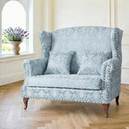 Floral Wing Chair Series With Nailhead Trim and Vintage Wood Legs