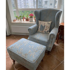 Floral Wing Chair Series With Nailhead Trim and Vintage Wood Legs