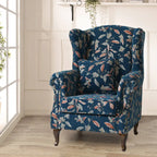 Floral Wing Chair Series With Nailhead Trim and Vintage Wood Legs