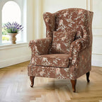 Floral Wing Chair Series With Nailhead Trim and Vintage Wood Legs