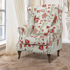 Floral Wing Chair Series With Nailhead Trim and Vintage Wood Legs