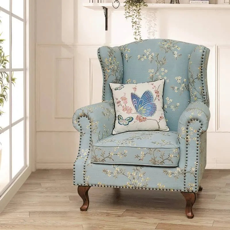 Floral Wing Chair Series With Nailhead Trim and Vintage Wood Legs Secondary image