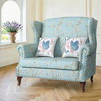 Floral Wing Chair Series With Nailhead Trim and Vintage Wood Legs