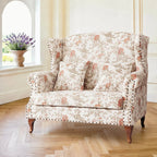 Floral Wing Chair Series With Nailhead Trim and Vintage Wood Legs