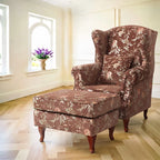 Floral Wing Chair Series With Nailhead Trim and Vintage Wood Legs