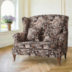 Floral Wing Chair Series With Nailhead Trim and Vintage Wood Legs