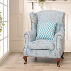 Floral Wing Chair Series With Nailhead Trim and Vintage Wood Legs