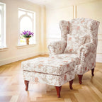Floral Wing Chair Series With Nailhead Trim and Vintage Wood Legs