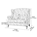 Floral Wing Chair Series With Nailhead Trim and Vintage Wood Legs Dimensions