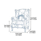 Floral Wing Chair Series With Nailhead Trim and Vintage Wood Legs Dimensions