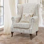 Floral Wing Chair Series With Nailhead Trim and Vintage Wood Legs Main Product Image