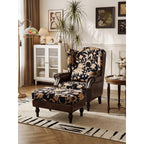 Floral Wingback Chair and Ottoman Set, Vintage Jacquard Accent Lounge