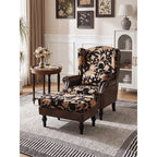 Floral Wingback Chair and Ottoman Set, Vintage Jacquard Accent Lounge