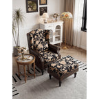 Floral Wingback Chair and Ottoman Set, Vintage Jacquard Accent Lounge