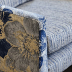Floral Woven Accent Armchair With Sculptural Silhouette and Rustic Pine Frame