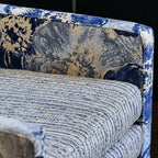 Floral Woven Accent Armchair With Sculptural Silhouette and Rustic Pine Frame
