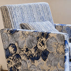 Floral Woven Accent Armchair With Sculptural Silhouette and Rustic Pine Frame