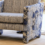 Floral Woven Accent Armchair With Sculptural Silhouette and Rustic Pine Frame