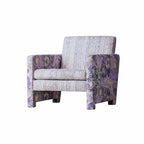 Floral Woven Accent Armchair With Sculptural Silhouette and Rustic Pine Frame