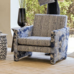 Floral Woven Accent Armchair With Sculptural Silhouette and Rustic Pine Frame Main Product Image
