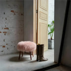 Fluffy Cloud-Form Slipper Stool with Warm Wood Legs for Bedroom Nooks