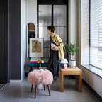 Fluffy Cloud-Form Slipper Stool with Warm Wood Legs for Bedroom Nooks