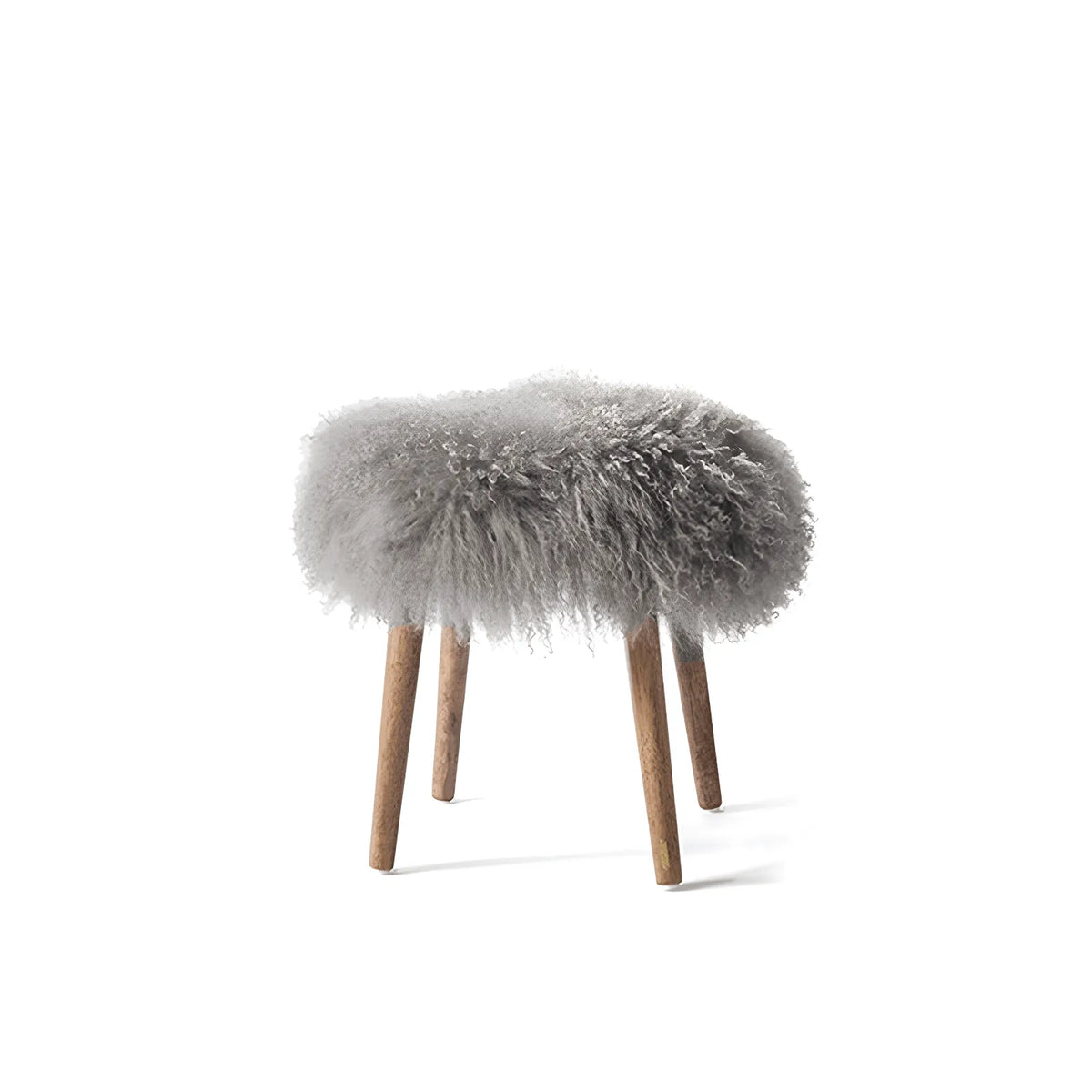 Fluffy Cloud-Form Slipper Stool with Warm Wood Legs for Bedroom Nooks
