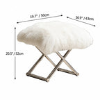 Fluffy Faux Shearling Vanity Stool and Slipper Stool With Sculptural Steel Base